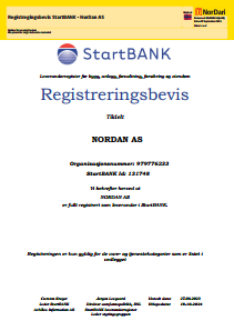 Registregingsbevis StartBANK - NorDan AS